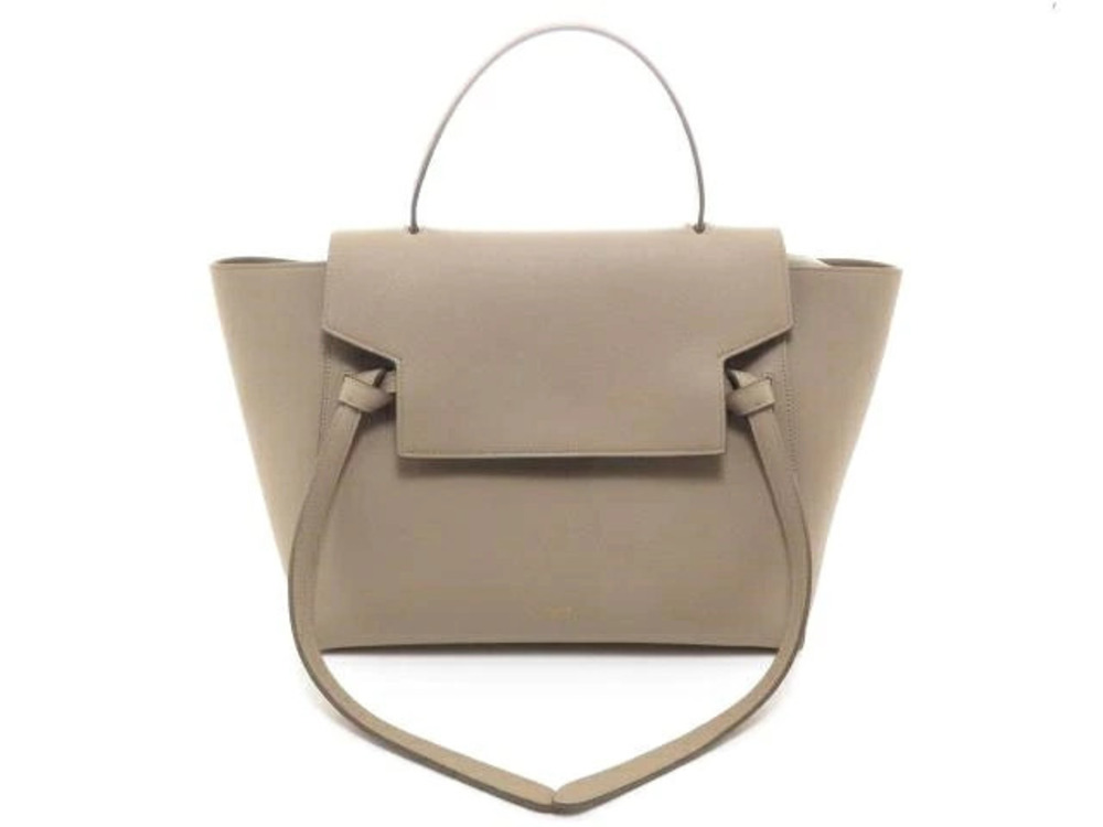 Celine Belt Leather Crossbody Bag Handbag Calfskin Embossed Beige Cream